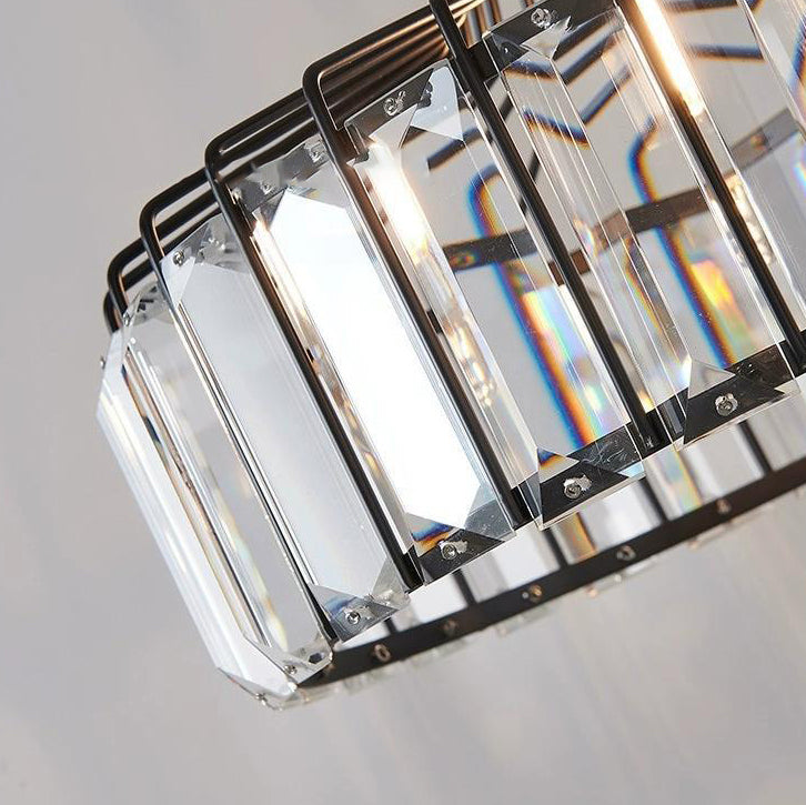 Contemporary Luxury Iron Cylinder Frame Crystal Shade 1-Light Pendant Lamp For Living Room