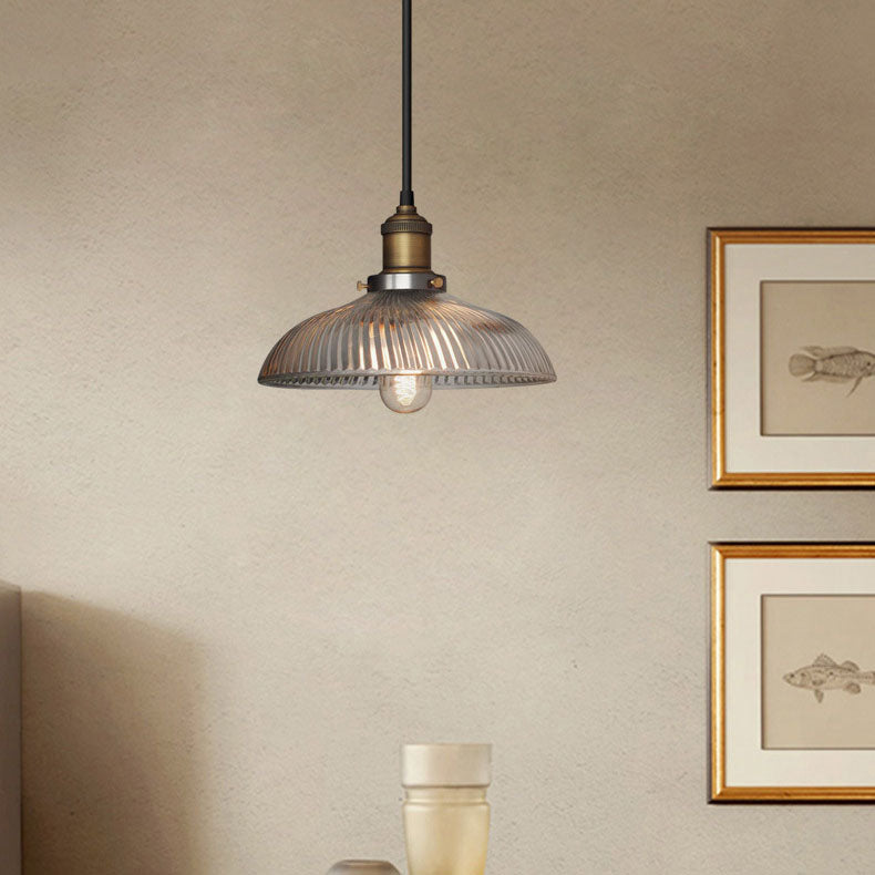 Traditionelle rustikale gerippte Glas-Schüssel Form 1-Licht Pendelleuchte für Esszimmer