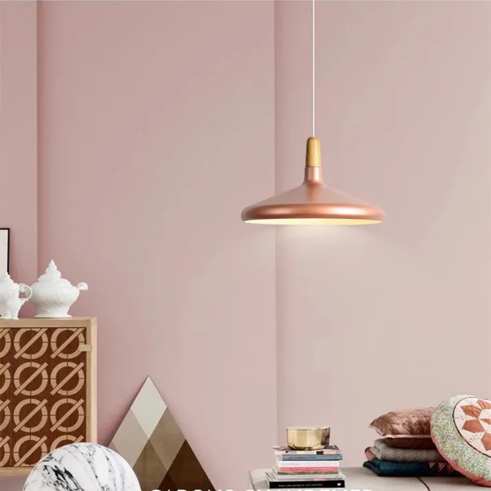 Moderne skandinavische Pendelleuchte – Farbiges Hängelicht mit Holzakzent für Küche & Esszimmer