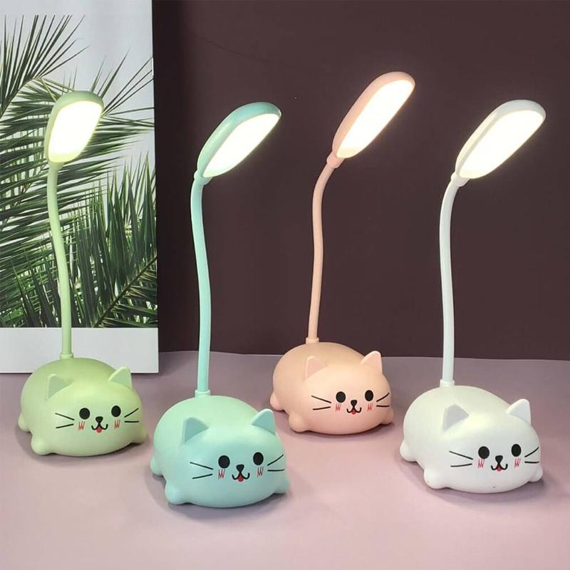 Mini cartoon cat LED eye protection reading lamp USB rechargeable desk lamp