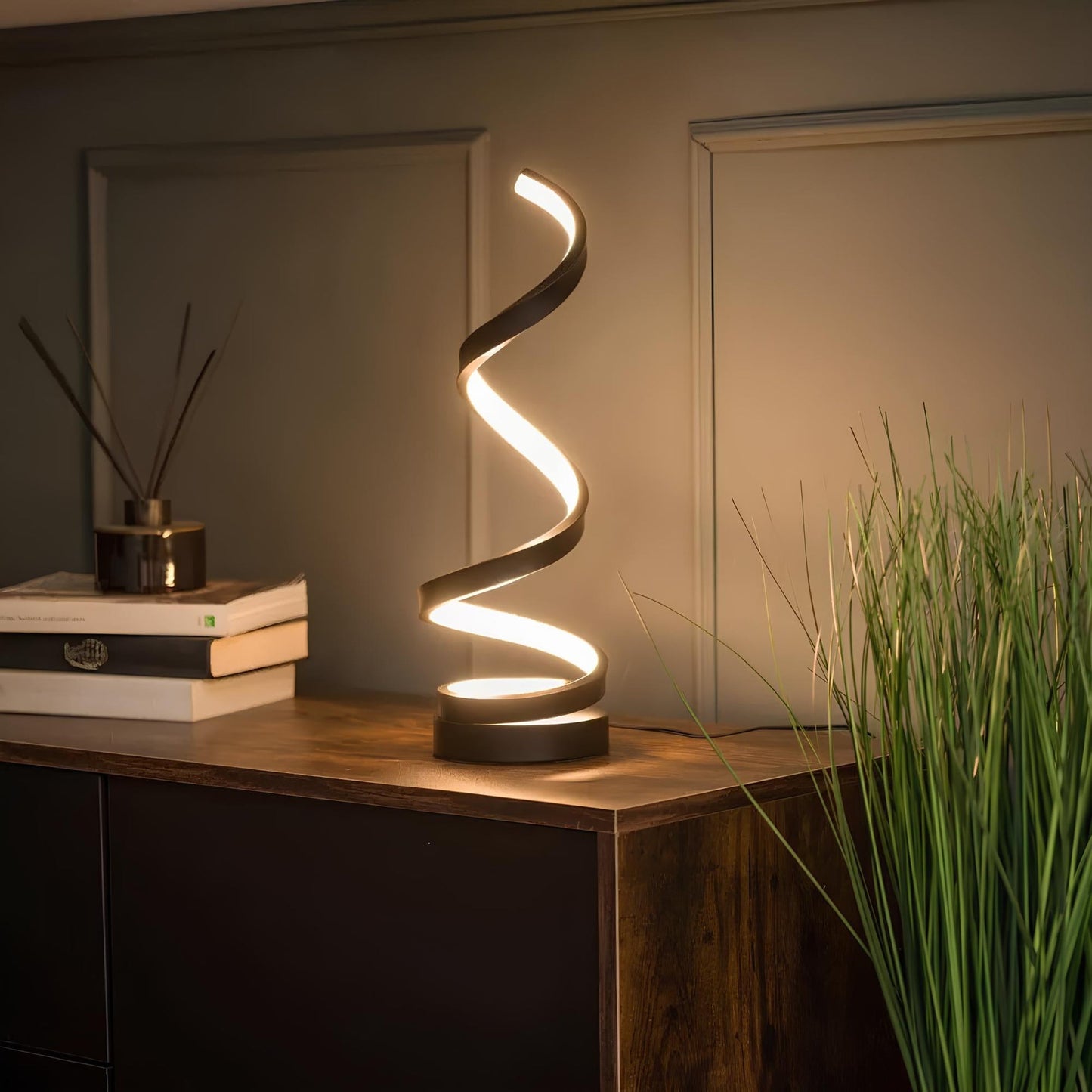 Moderne LED Tischlampe im Spiraldesign – Dimmbares Licht für Wohnzimmer, Schlafzimmer & Büro