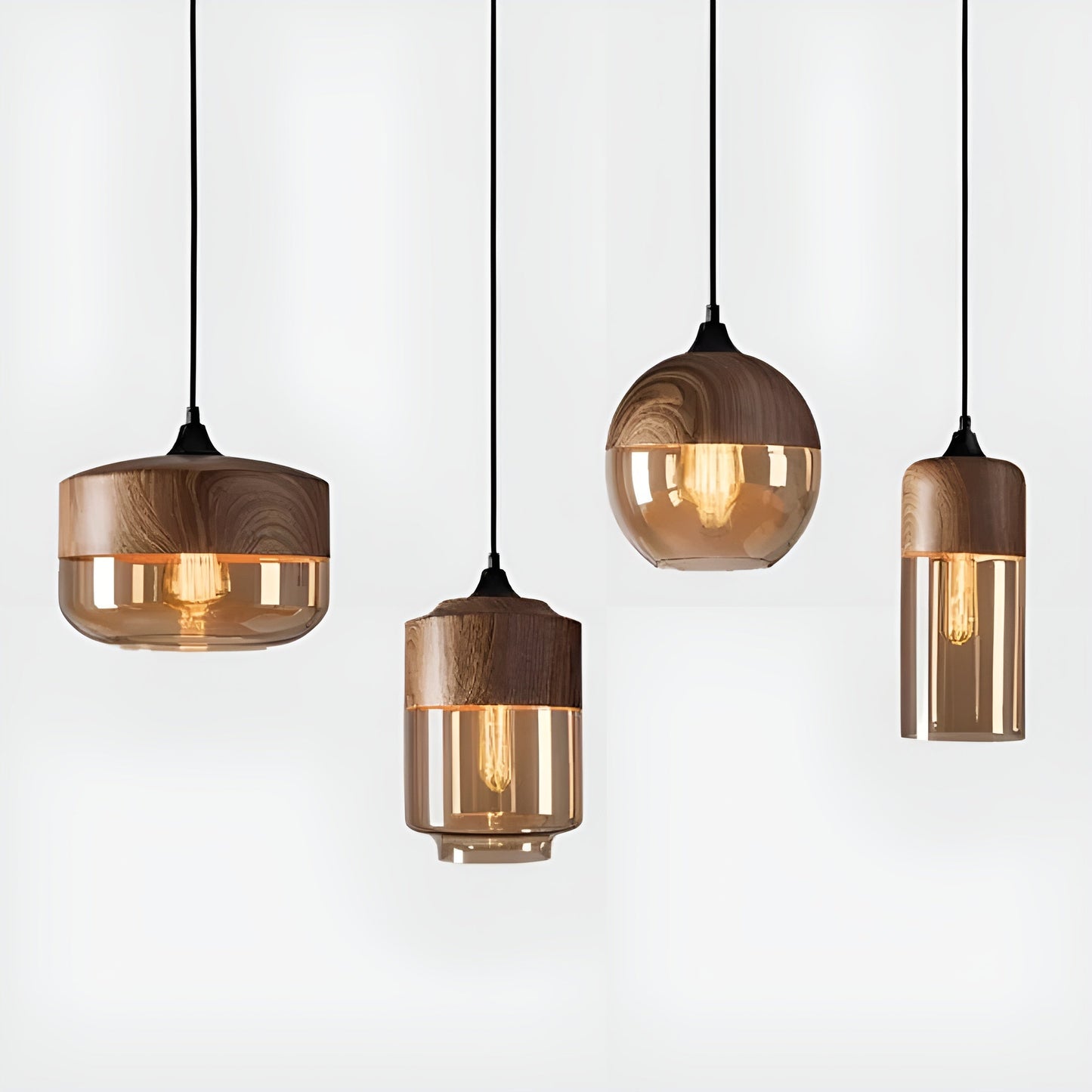 ModiGlass Light - Moderne Holzleuchte aus getöntem Glas