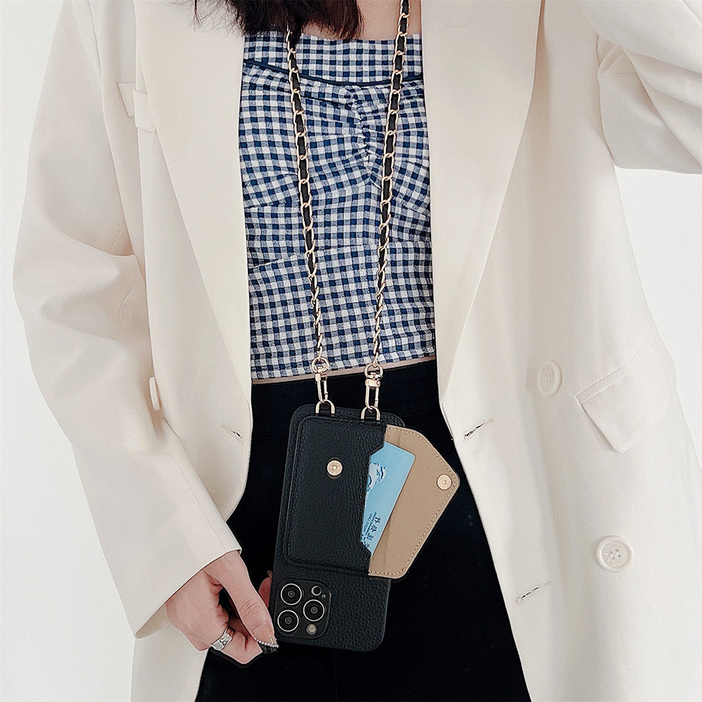 iPhone Wallet‑Hülle mit Kartenfach & abnehmbarem Kettenriemen – PU‑Leder & Magnetverschluss