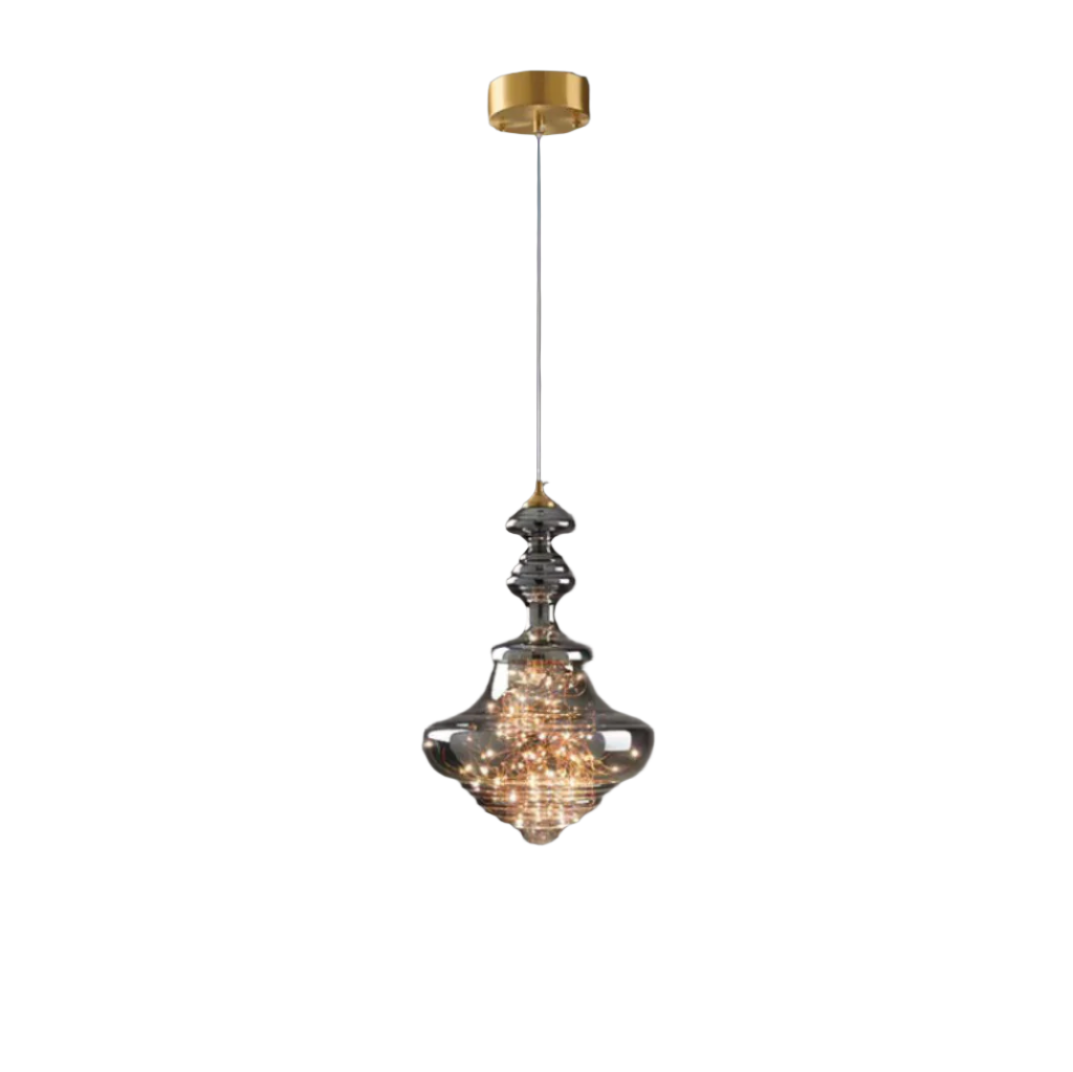 Luxuriöse Glas-Pendelleuchte mit LED-Lichterketten – Designer Hängelampe für Esszimmer, Wohnzimmer & Hotels – Vintage Modern Glamour