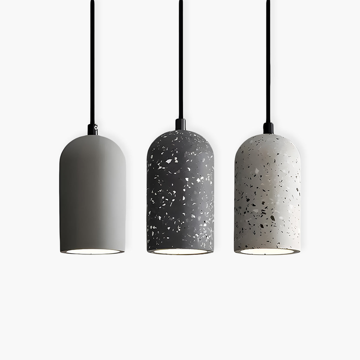 Pendelleuchten-Set im Terrazzo-Look – Zylindrische Hängelampen im Industrial Design für Küche, Esstisch & Café