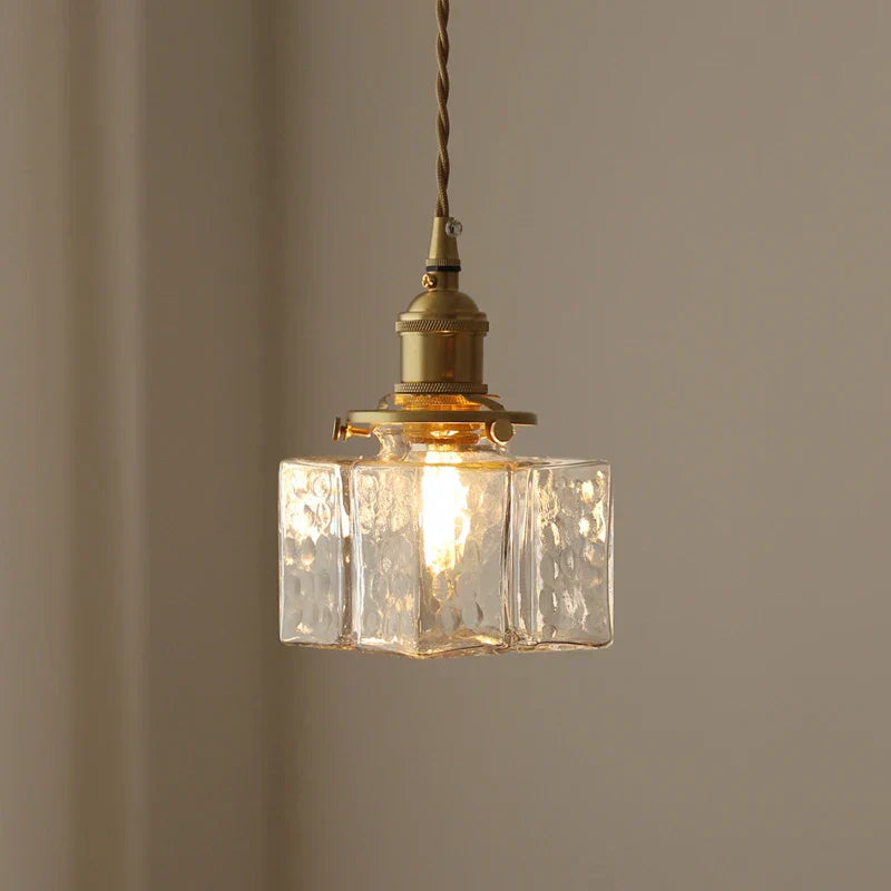 Vintage Glas Pendelleuchte – Retro Deckenlampe mit strukturiertem Glas & Messing-Finish für Esszimmer, Küche & Wohnzimmer