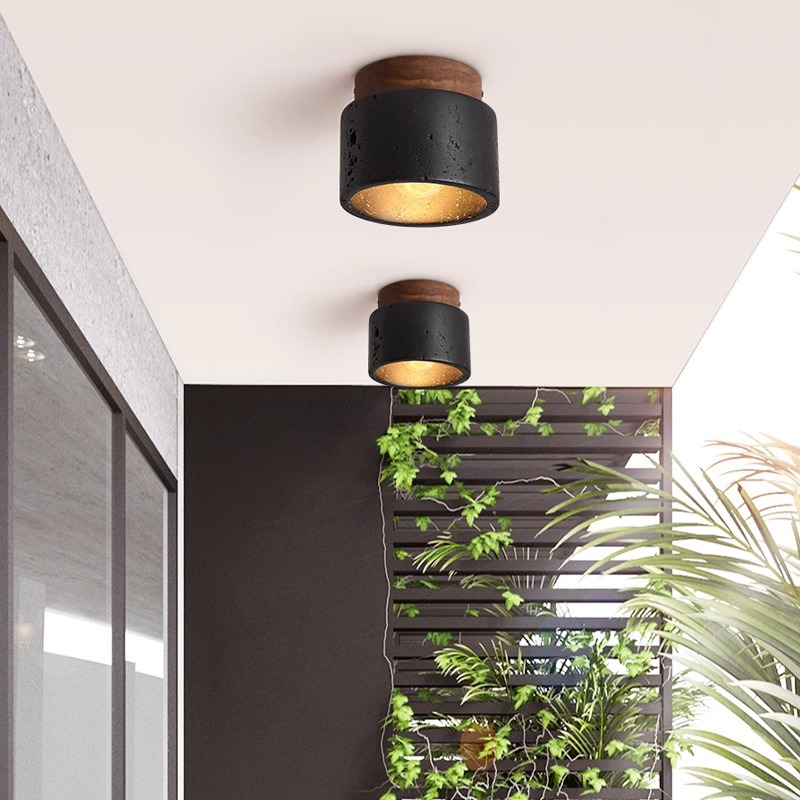 Industrial ceiling light made of concrete and wood – Minimalist design for living room, hallway & kitchen – High-quality accent lighting