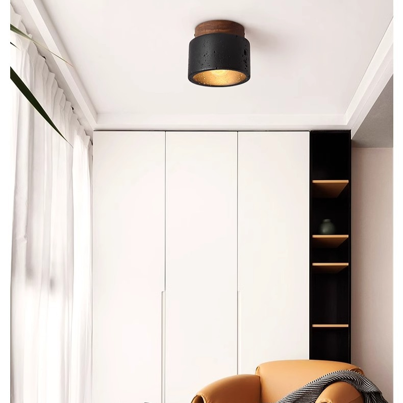 Industrial ceiling light made of concrete and wood – Minimalist design for living room, hallway & kitchen – High-quality accent lighting