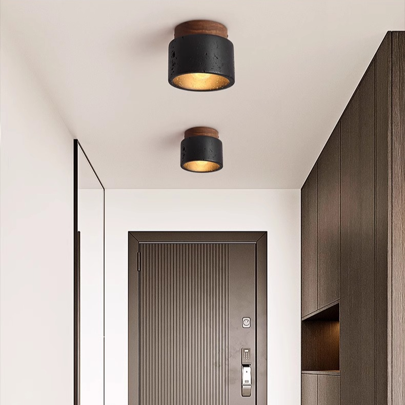 Industrial ceiling light made of concrete and wood – Minimalist design for living room, hallway & kitchen – High-quality accent lighting