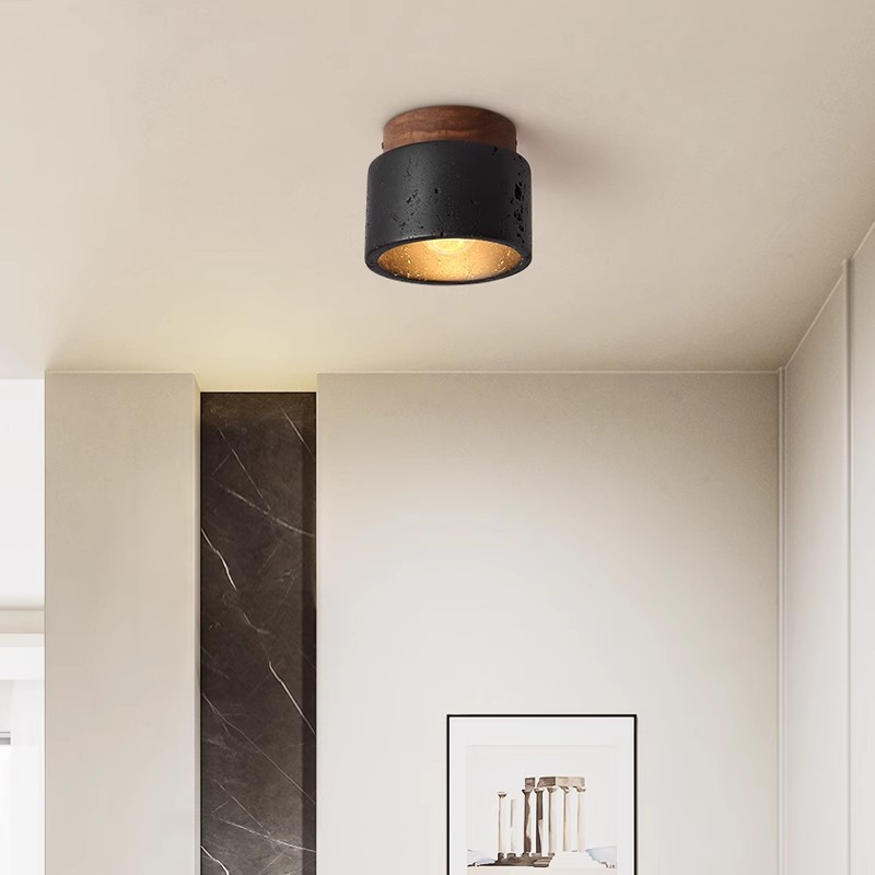 Industrial ceiling light made of concrete and wood – Minimalist design for living room, hallway & kitchen – High-quality accent lighting