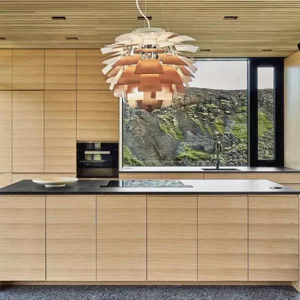 Design-Pendelleuchte “Artichoke Style” – Goldene Hängelampe im skandinavischen Look für Wohnzimmer, Esszimmer & Loft