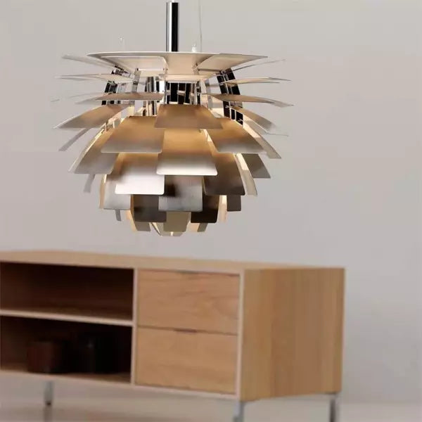 Design-Pendelleuchte “Artichoke Style” – Goldene Hängelampe im skandinavischen Look für Wohnzimmer, Esszimmer & Loft