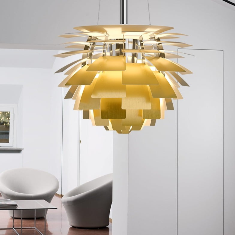 Design-Pendelleuchte “Artichoke Style” – Goldene Hängelampe im skandinavischen Look für Wohnzimmer, Esszimmer & Loft