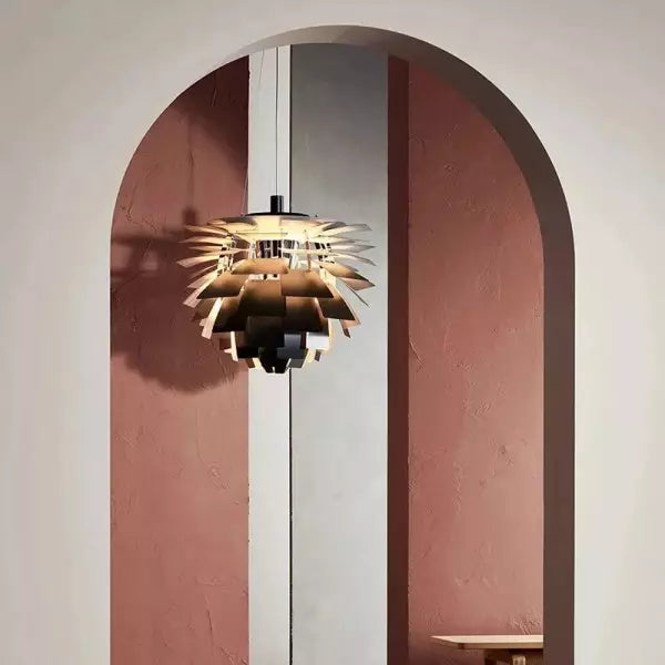 Design-Pendelleuchte “Artichoke Style” – Goldene Hängelampe im skandinavischen Look für Wohnzimmer, Esszimmer & Loft