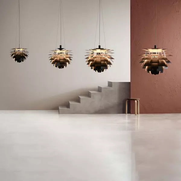 Design-Pendelleuchte “Artichoke Style” – Goldene Hängelampe im skandinavischen Look für Wohnzimmer, Esszimmer & Loft