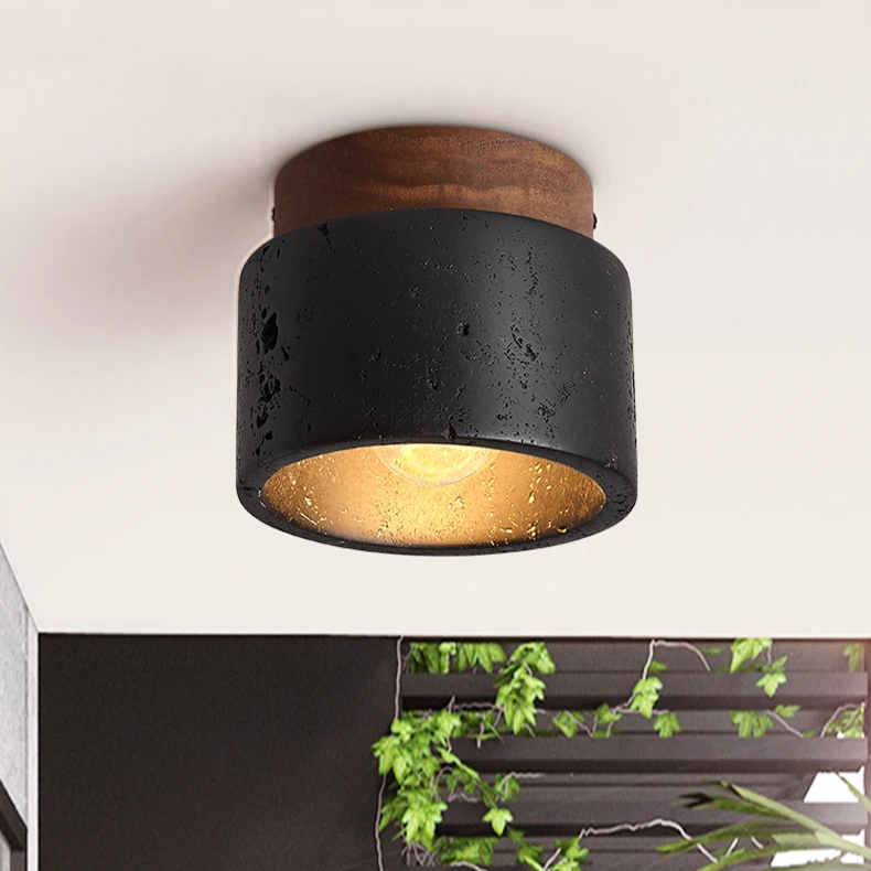 Industrial ceiling light made of concrete and wood – Minimalist design for living room, hallway & kitchen – High-quality accent lighting