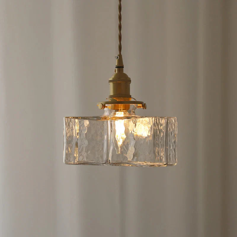 Vintage Glas Pendelleuchte – Retro Deckenlampe mit strukturiertem Glas & Messing-Finish für Esszimmer, Küche & Wohnzimmer