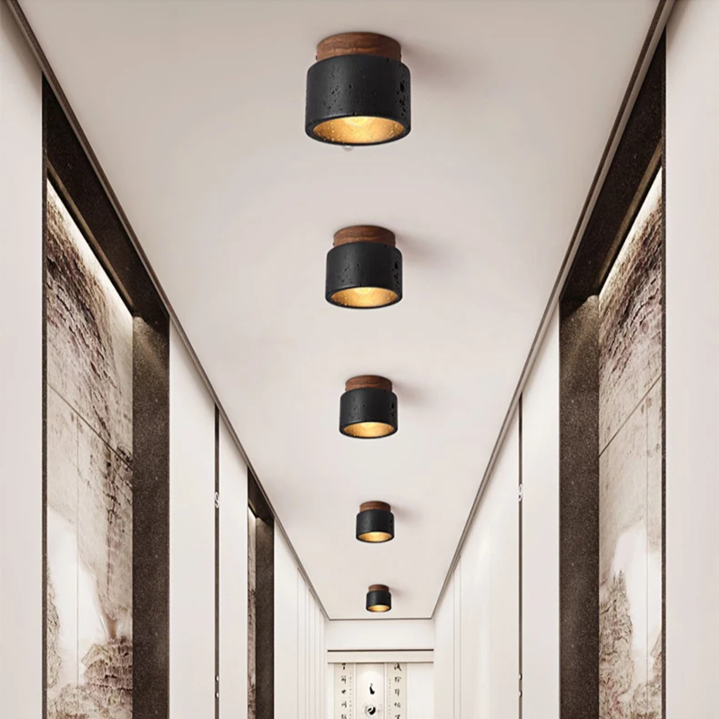 Industrial ceiling light made of concrete and wood – Minimalist design for living room, hallway & kitchen – High-quality accent lighting