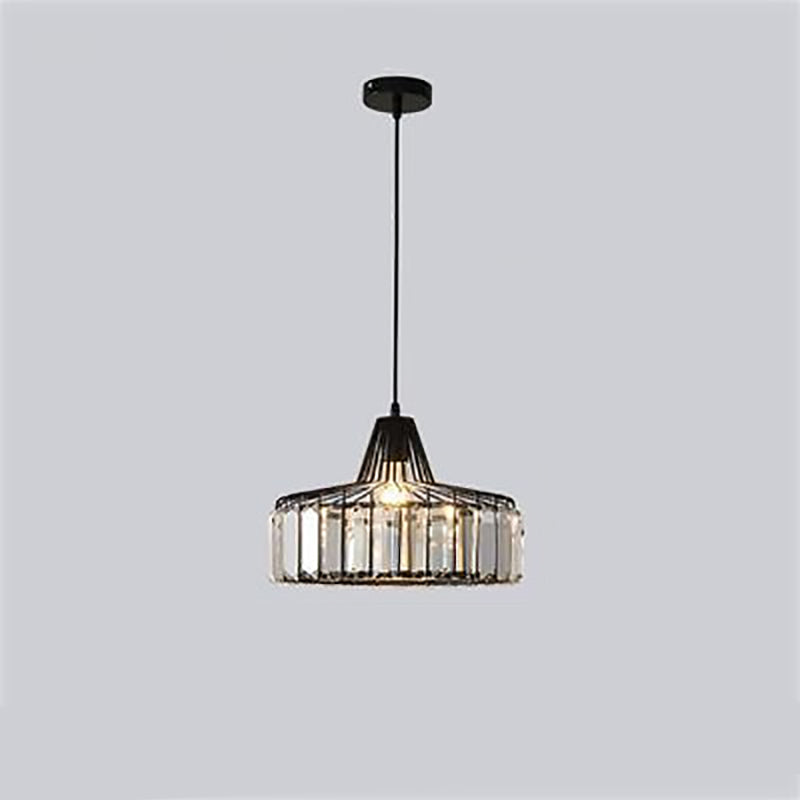 Contemporary Luxury Iron Cylinder Frame Crystal Shade 1-Light Pendant Lamp For Living Room