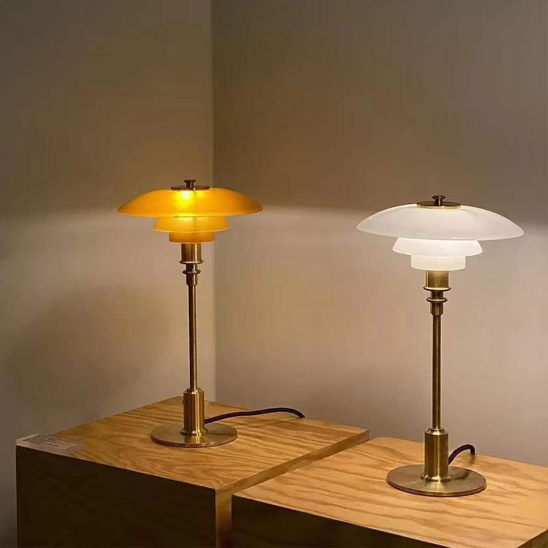 Scandinavian designer table lamp – Dimmable LED light with E27 socket, glass & iron, stylish living room lamp
