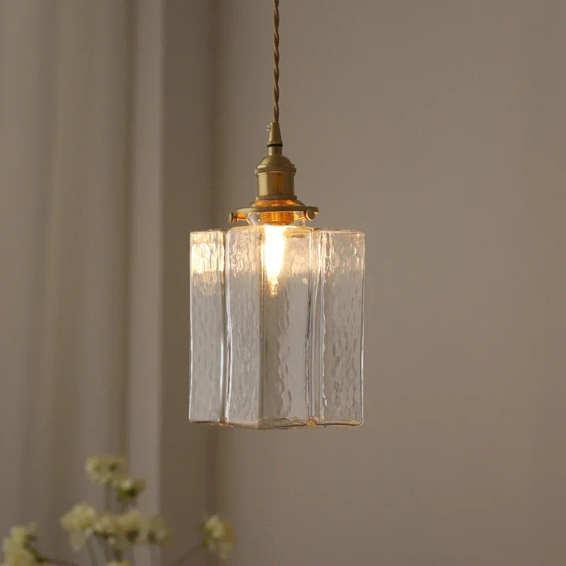 Vintage Glas Pendelleuchte – Retro Deckenlampe mit strukturiertem Glas & Messing-Finish für Esszimmer, Küche & Wohnzimmer