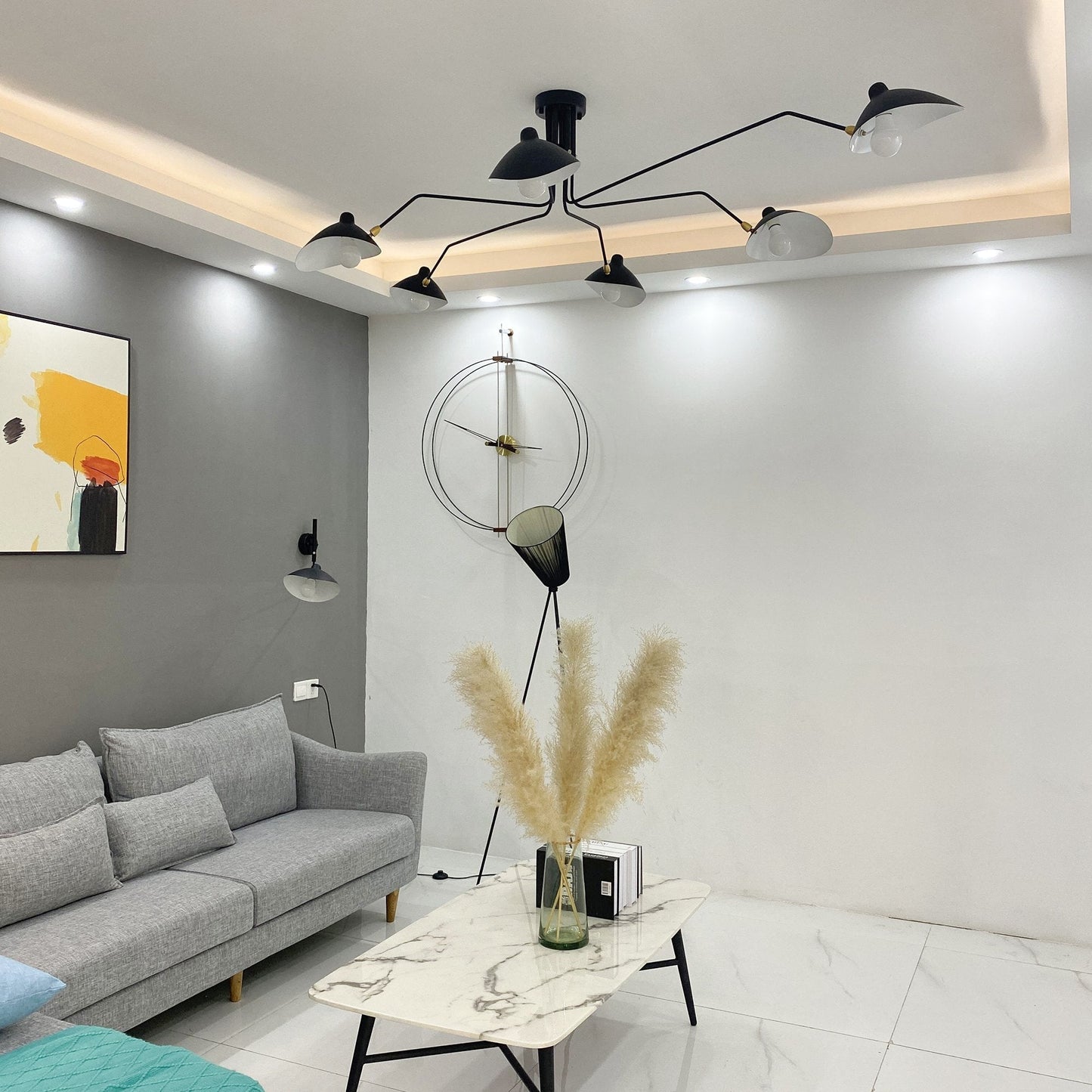 Modern ceiling light in mid-century style – Adjustable multi-arm lamp for living room, dining area & office – Industrial look with design factor