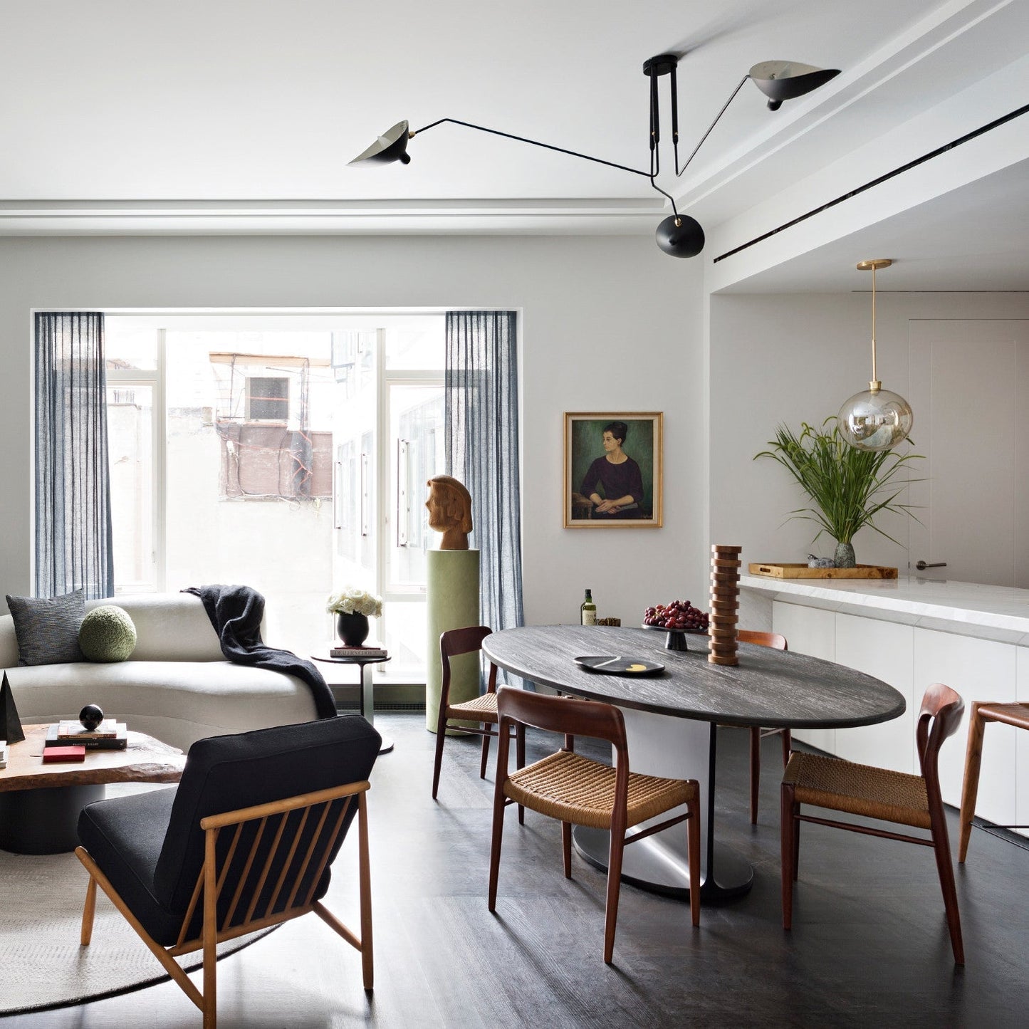 Modern ceiling light in mid-century style – Adjustable multi-arm lamp for living room, dining area & office – Industrial look with design factor