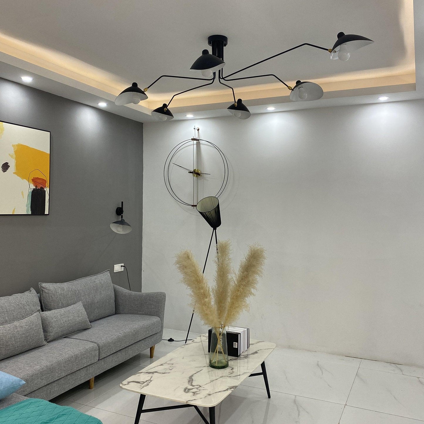 Modern ceiling light in mid-century style – Adjustable multi-arm lamp for living room, dining area & office – Industrial look with design factor