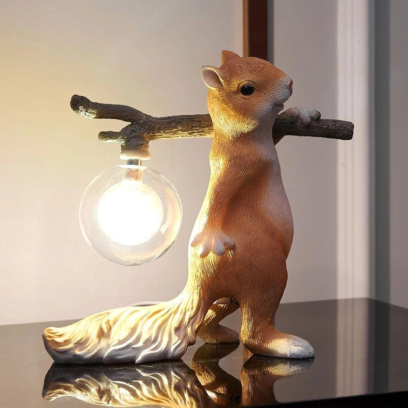 Squirrel table lamp – quirky design with G9 socket, LED compatible, resin & glass, Ø25 cm