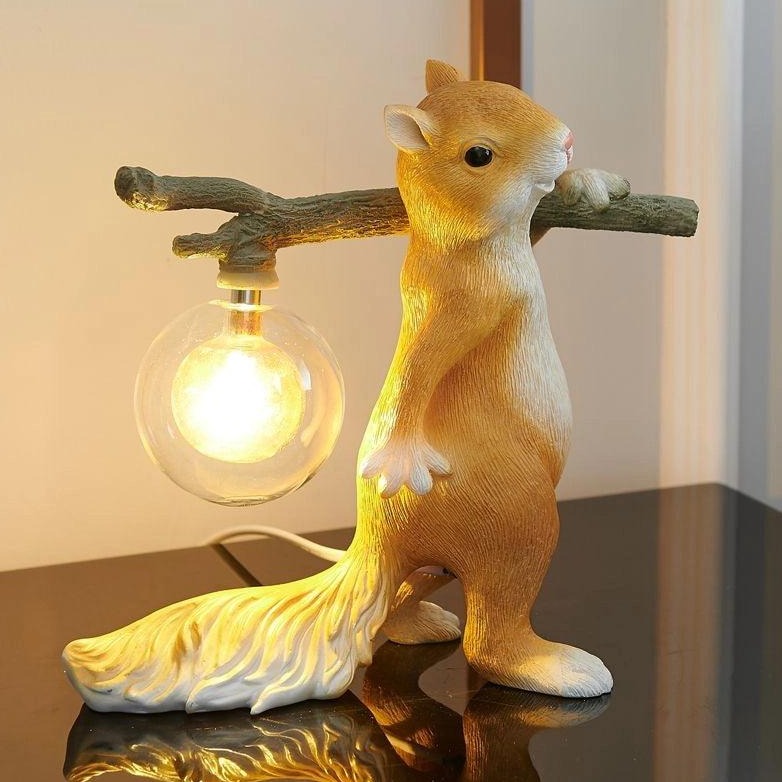 Squirrel table lamp – quirky design with G9 socket, LED compatible, resin & glass, Ø25 cm