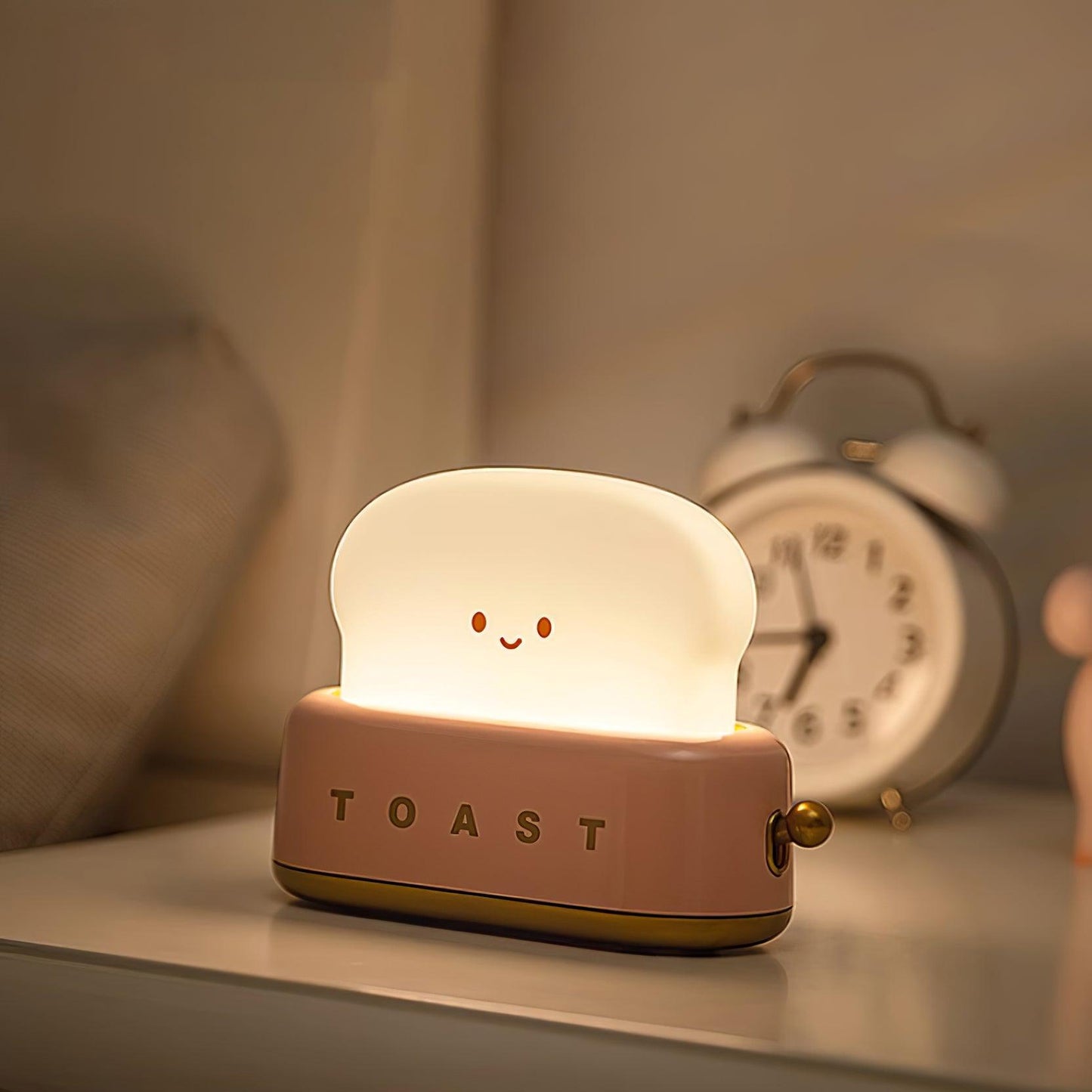 Toaster night light with dimmable LED – Rechargeable designer lamp made of metal & acrylic with joystick brightness control