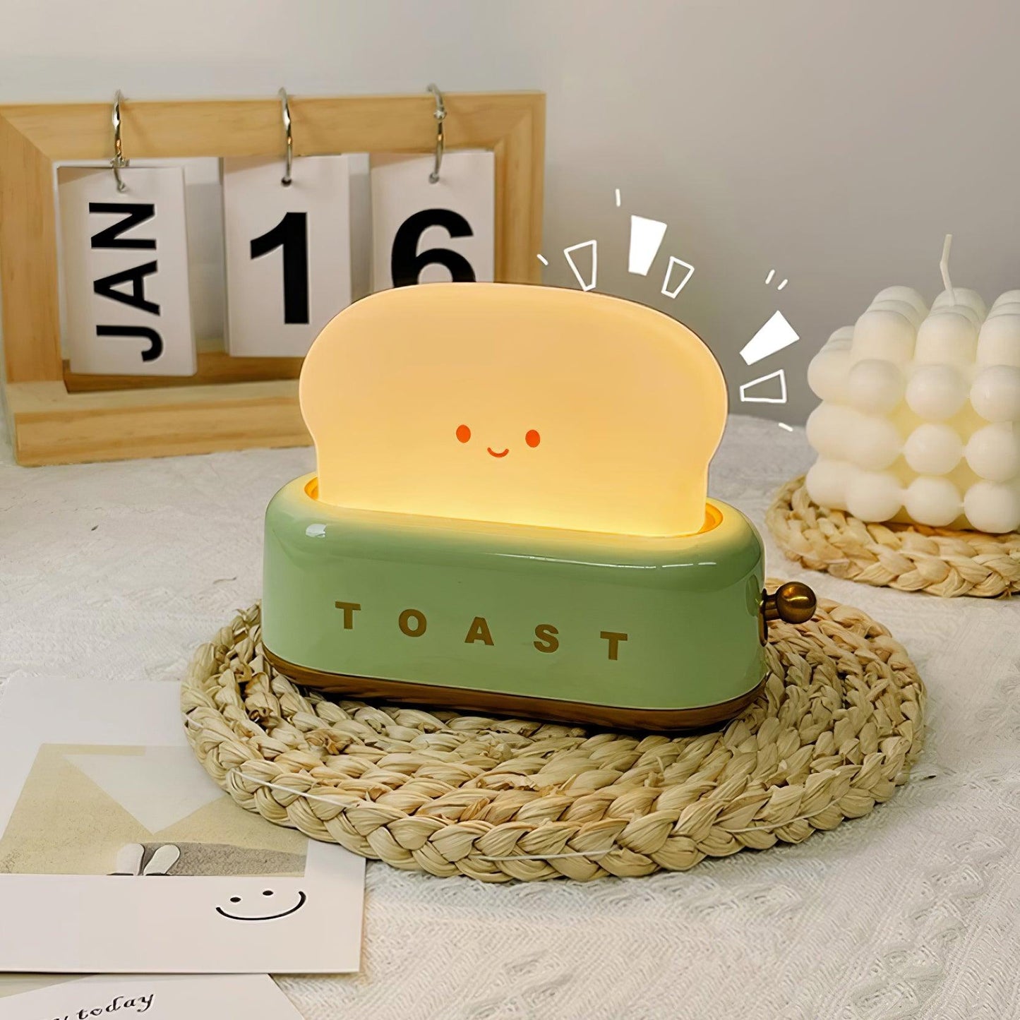 Toaster night light with dimmable LED – Rechargeable designer lamp made of metal & acrylic with joystick brightness control
