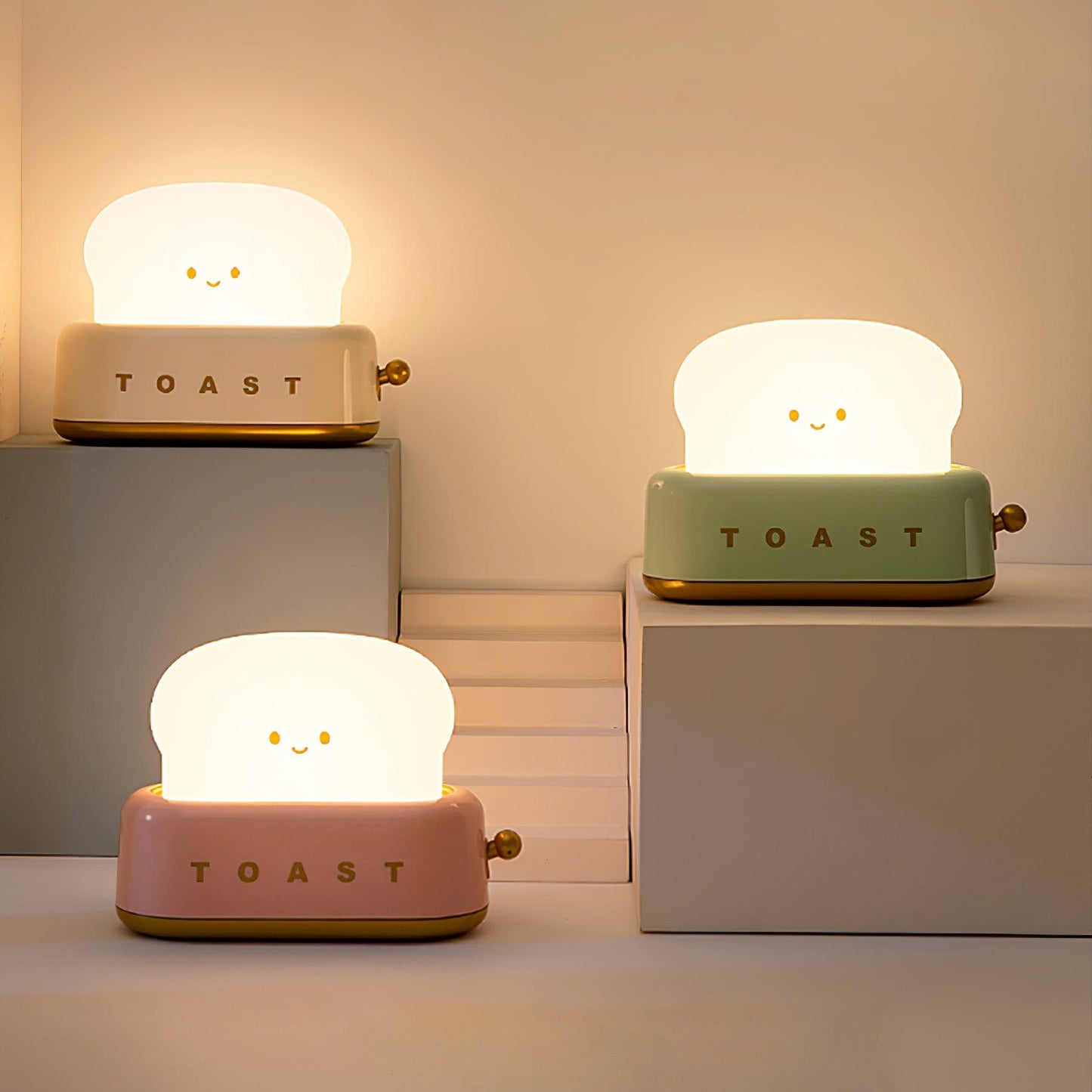 Toaster night light with dimmable LED – Rechargeable designer lamp made of metal & acrylic with joystick brightness control