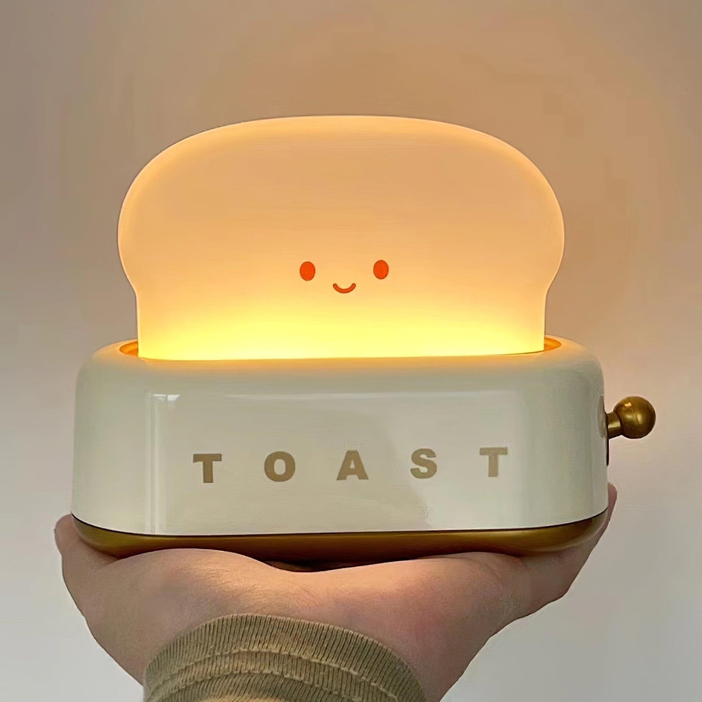 Toaster night light with dimmable LED – Rechargeable designer lamp made of metal & acrylic with joystick brightness control