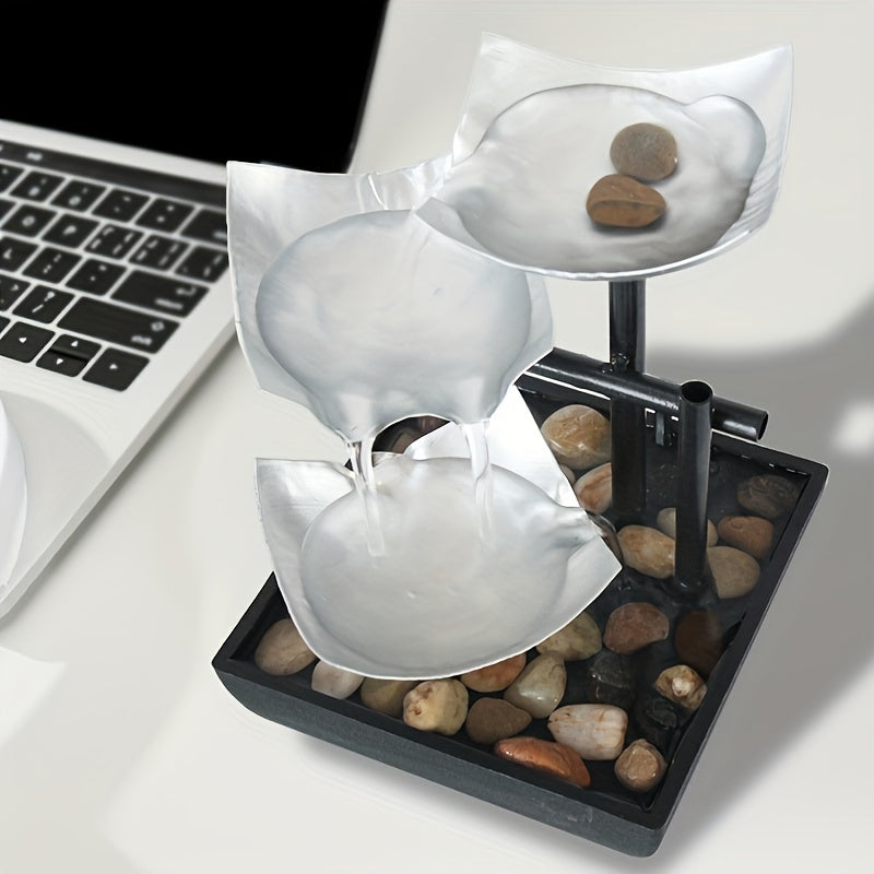 Table fountain with LED lighting – Quiet leaf fountain made of iron & plastic for relaxing home accents