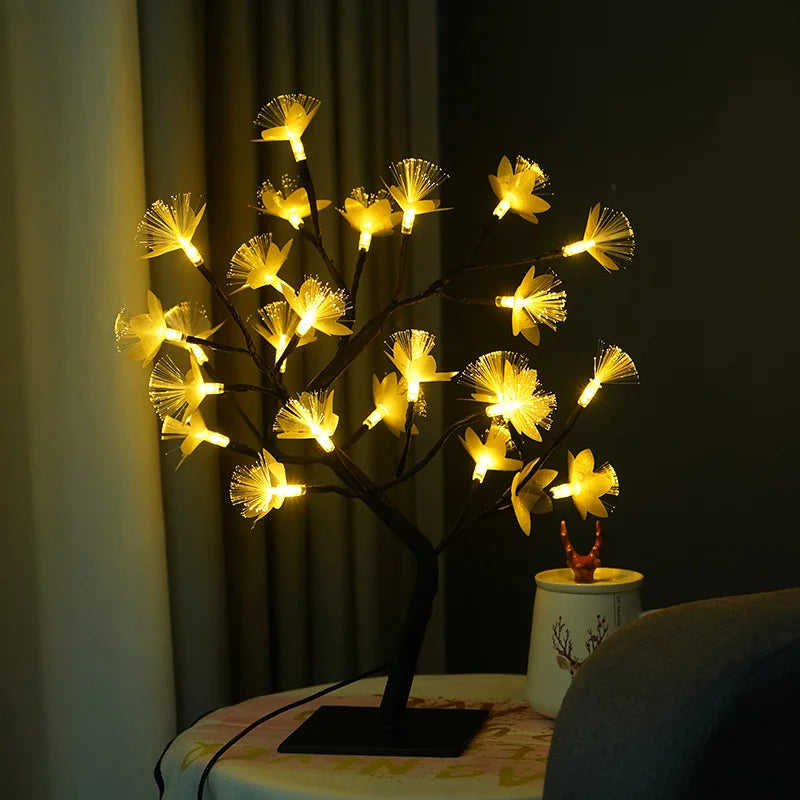 LED Blumenbaum-Lampe mit Rosenblüten – USB-betrieben, warmes Licht, Birkenbaum-Design, 45 cm hoch