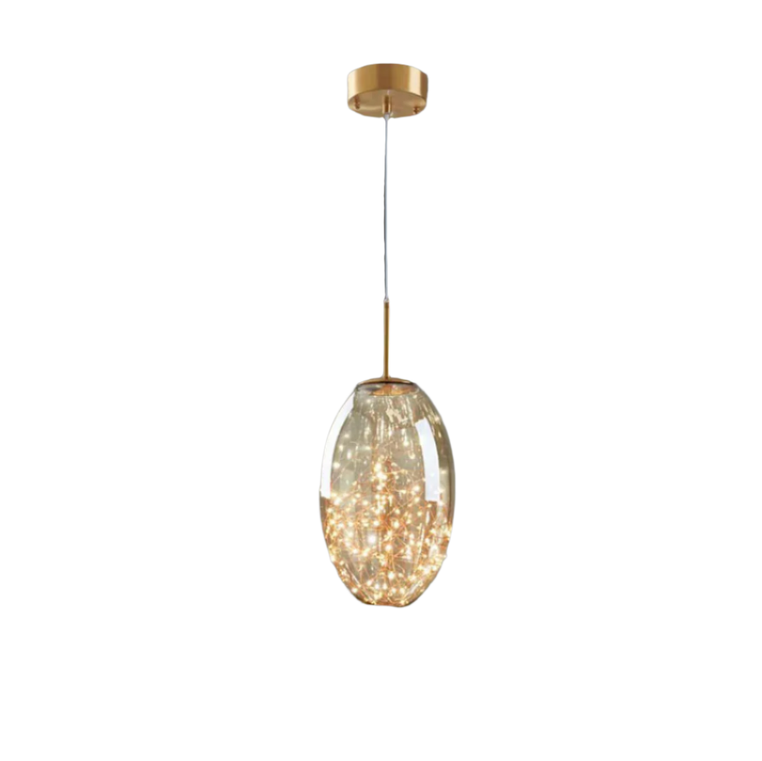 Luxuriöse Glas-Pendelleuchte mit LED-Lichterketten – Designer Hängelampe für Esszimmer, Wohnzimmer & Hotels – Vintage Modern Glamour