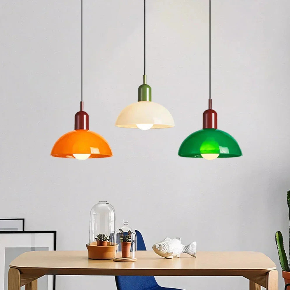 Retro Pendelleuchte im Pop-Art Stil – Bunte Deckenlampe in Orange & Grün für Küche, Esszimmer & Wohnzimmer
