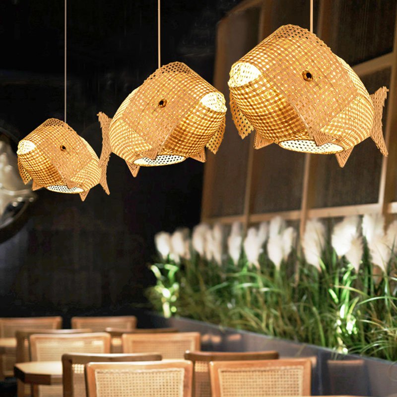 BambooFish - Hängeleuchte im asiatischen Stil aus Holz