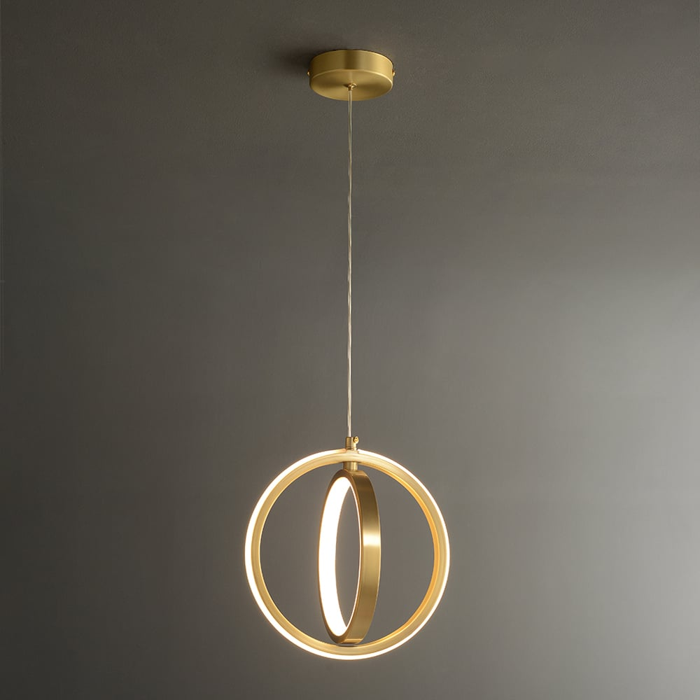 Moderne LED-Pendelleuchte mit 3D-Ringdesign – Design-Hängelampe für Schlafzimmer, Wohnzimmer & Flur – Geometrische Statement-Beleuchtung in Goldoptik