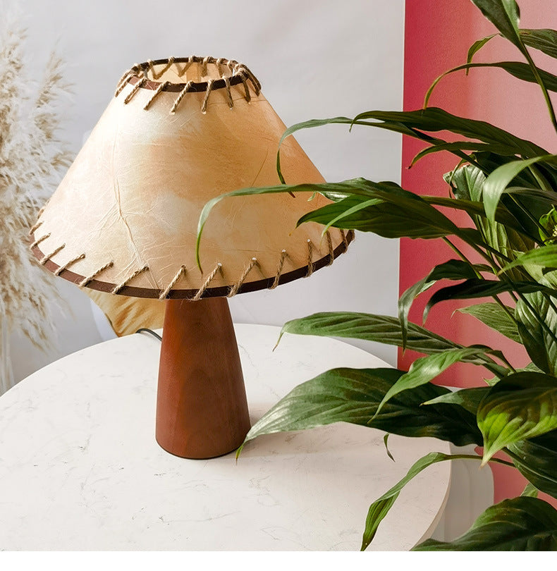 Century Style table lamp made of solid wood – E27 socket, LED bulb included, brass & ceramic details, Ø30 cm
