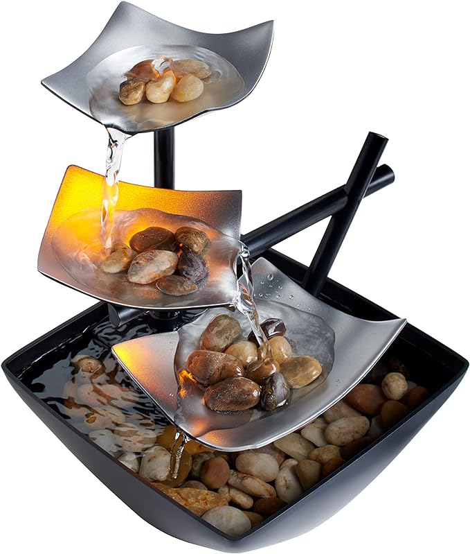 Table fountain with LED lighting – Quiet leaf fountain made of iron & plastic for relaxing home accents