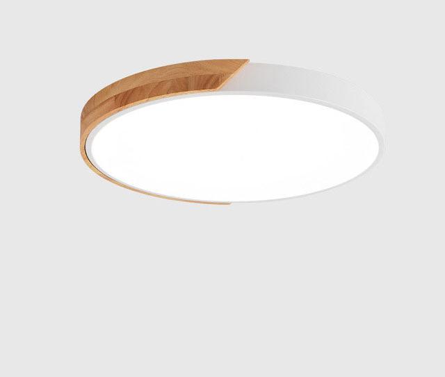 Minimalist round LED ceiling light with wood decor – modern design, dimmable