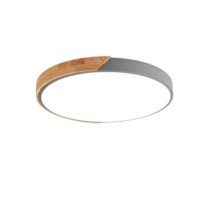 Minimalist round LED ceiling light with wood decor – modern design, dimmable