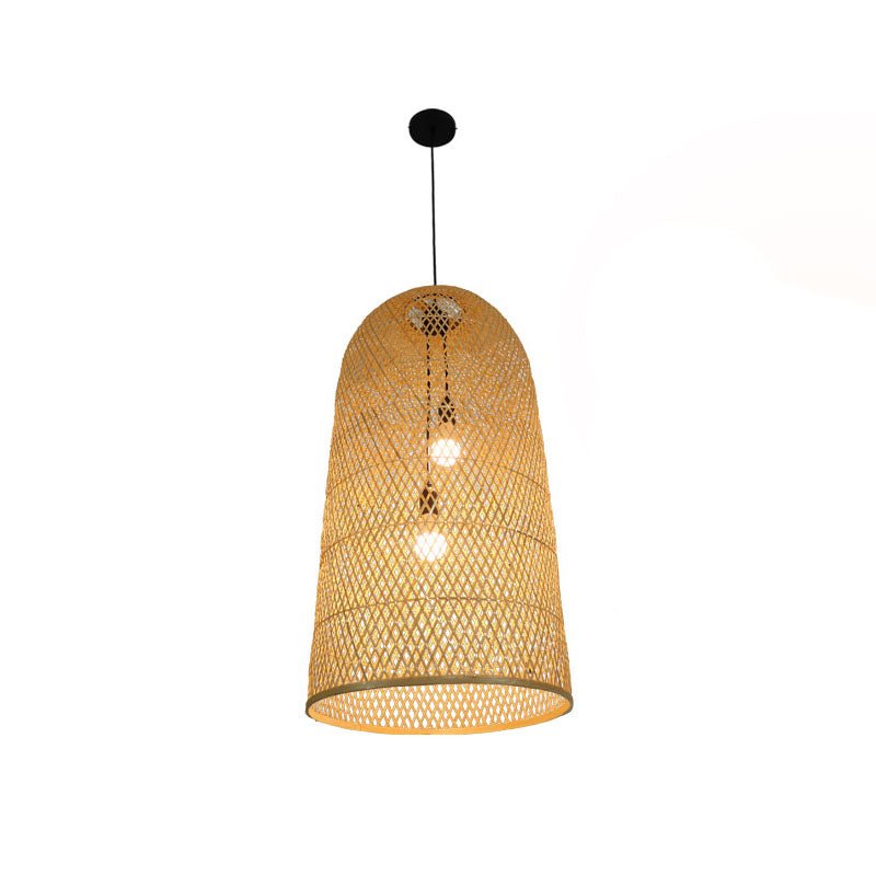 Elegante Bambus Hängeleuchte - Asiatische 2-Lampen Holz-Deckenleuchte für das Wohnzimmer