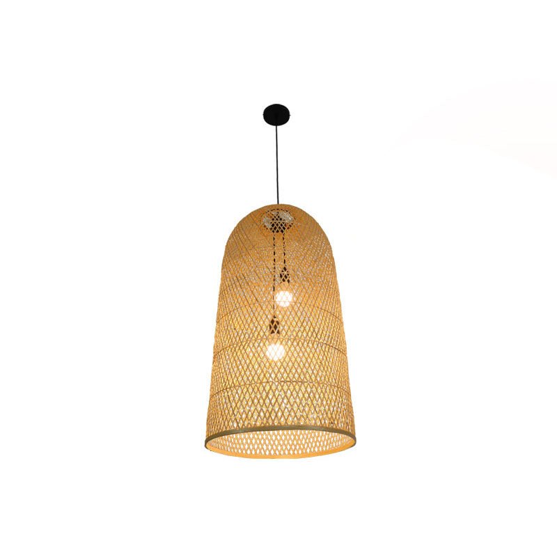 Elegante Bambus Hängeleuchte - Asiatische 2-Lampen Holz-Deckenleuchte für das Wohnzimmer