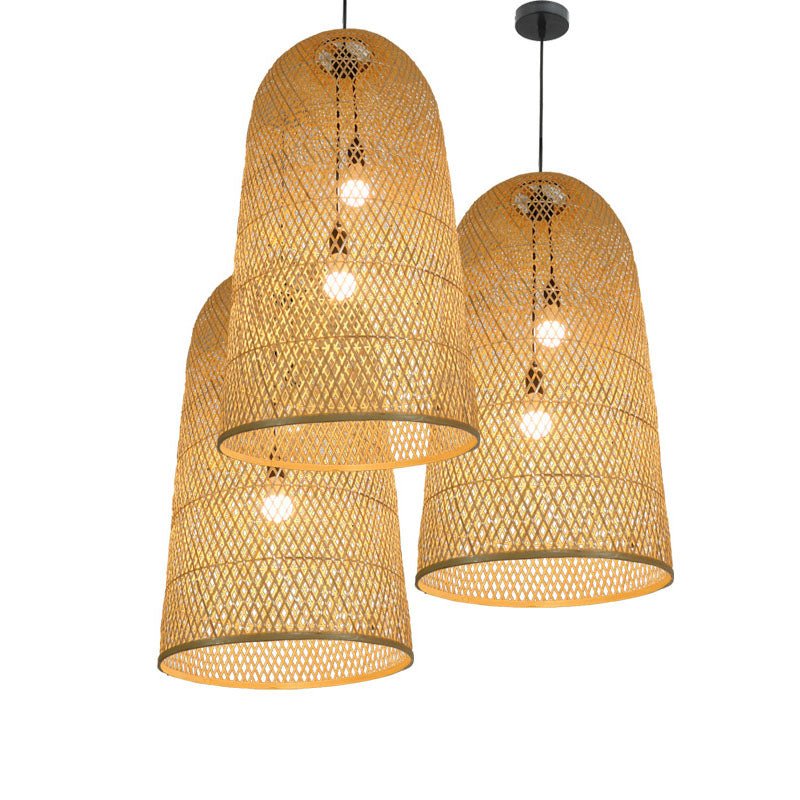 Elegante Bambus Hängeleuchte - Asiatische 2-Lampen Holz-Deckenleuchte für das Wohnzimmer