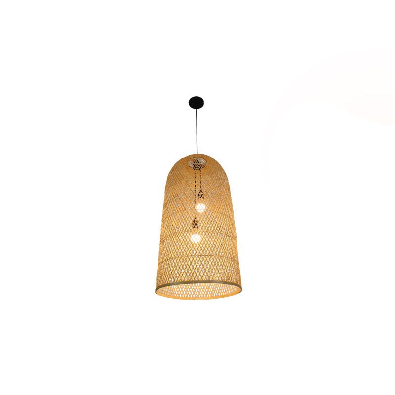 Elegante Bambus Hängeleuchte - Asiatische 2-Lampen Holz-Deckenleuchte für das Wohnzimmer
