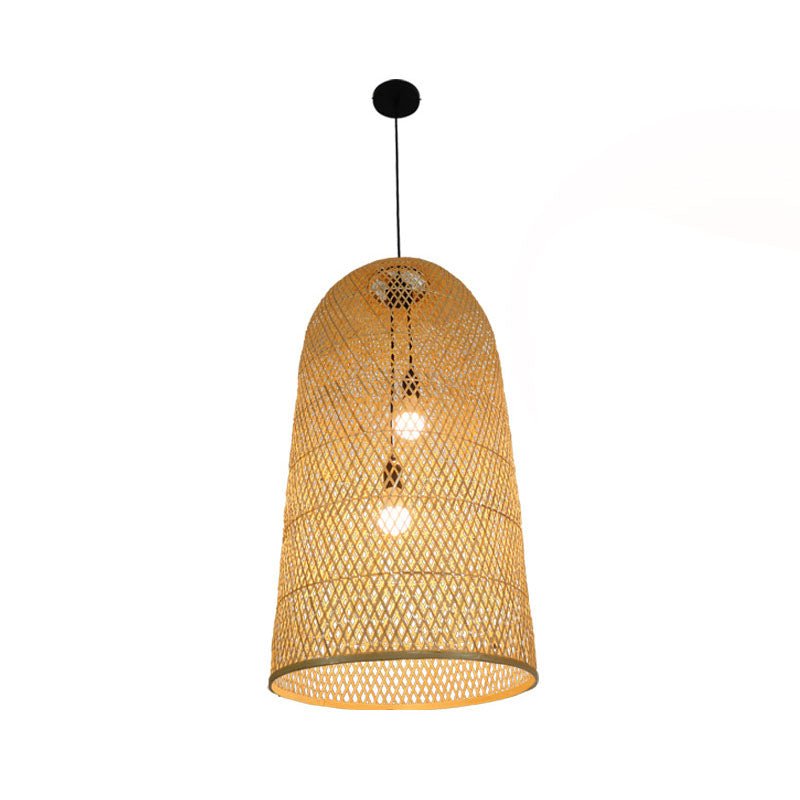 Elegante Bambus Hängeleuchte - Asiatische 2-Lampen Holz-Deckenleuchte für das Wohnzimmer