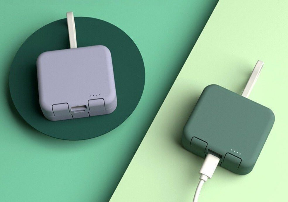 Faltbare Mini Powerbank mit 4000mAh – Kompakte USB-Powerbank mit integriertem Kabel & Handyhalterung